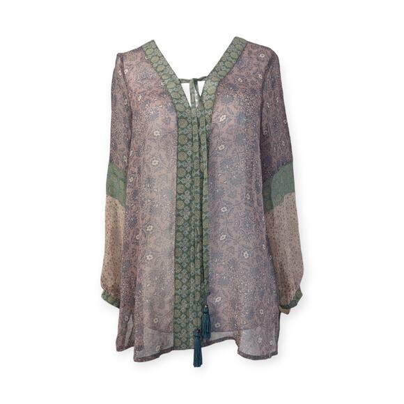 Gypsy 05 Silk Chiffon Mixed Print Peasant Blouse - Picture 1 of 10
